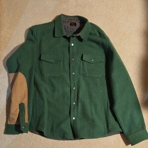 Todd Snyder L L Bean Forest Green Wool Jacket with Camel Patches